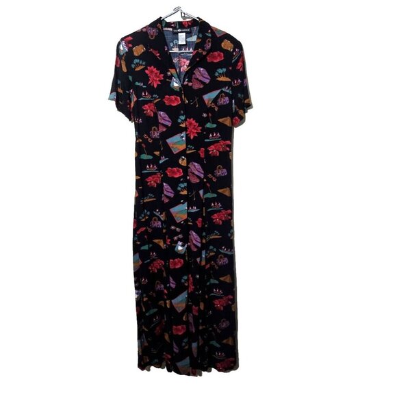 Vintage Sag Harbor Maxi Dress 12 Button Coastal Vacation Tropical Slit 90s Style - Picture 1 of 12